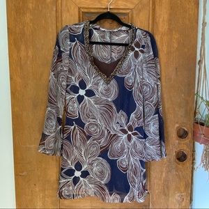 Trina Turk silk tunic beaded metallic 4 Small